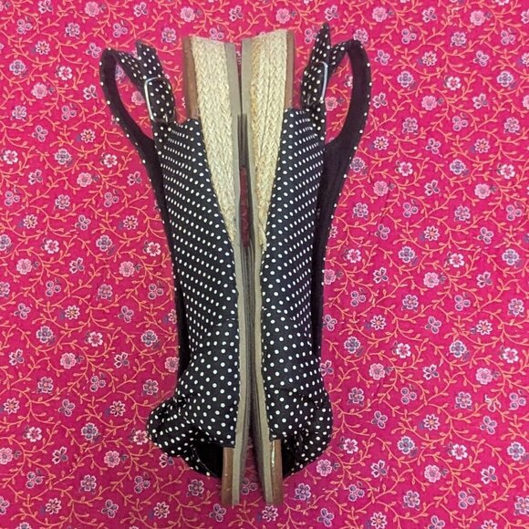 Polka Dot Rockabilly Sling Espadrille Peep Bow Sandal Coquette Preppy Vintage - Picture 5 of 9
